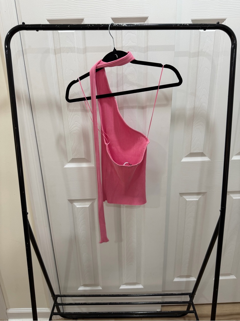Zara Pink Ribbed One-Shoulder Tank Top - Picture 6 of 6